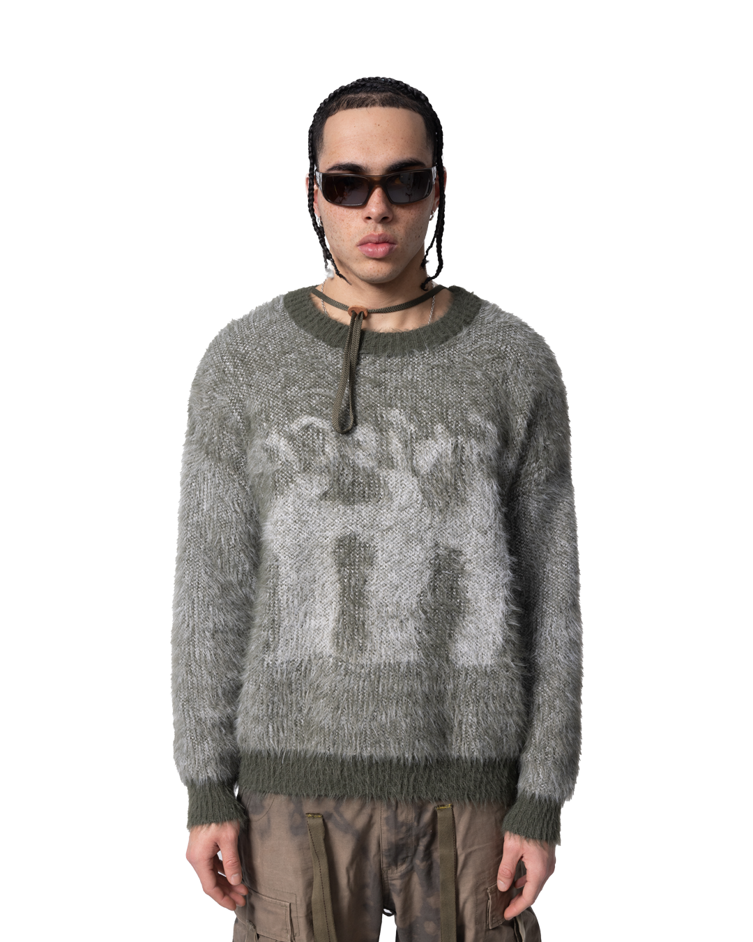 reversible mohair knit in khaki